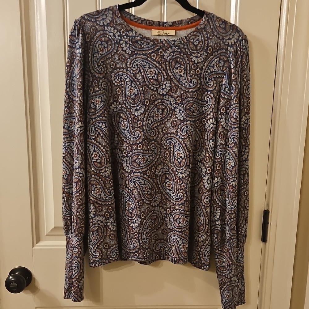 Paisley Long Sleeve Top - Blue and Brown